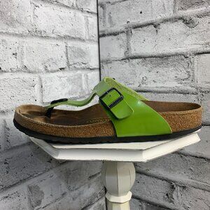 Birkenstock Gizeh Birko-Flor Vegan Faux Leather Lime Green Patent Unisex Sandals